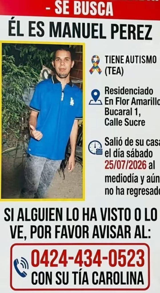 Solicitan ayuda para localizar a Manuel Pérez, joven desaparecido en Valencia desde el sábado